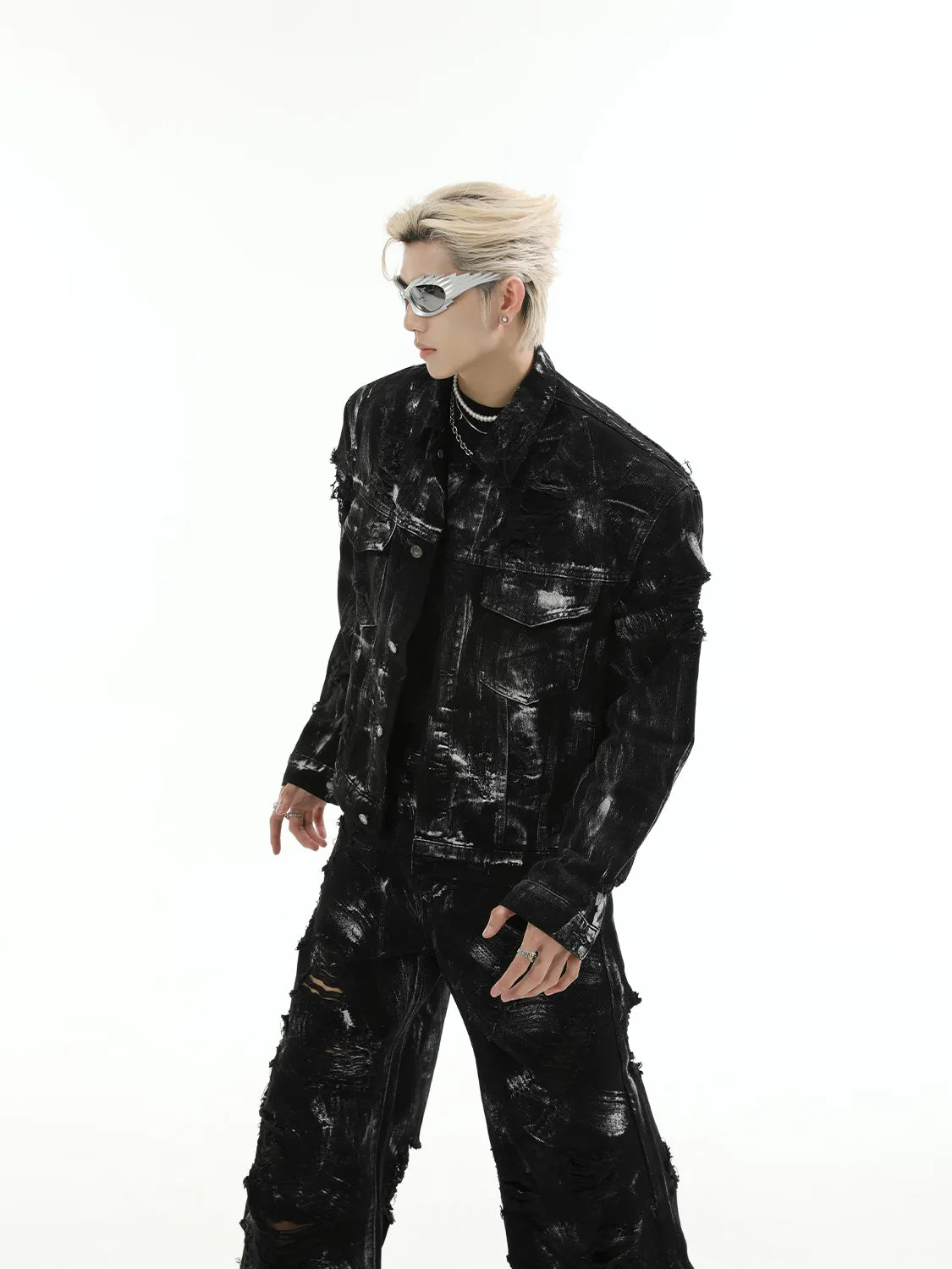 【24s Oct.】 Ink Splash Deconstructed Ripped Denim Set