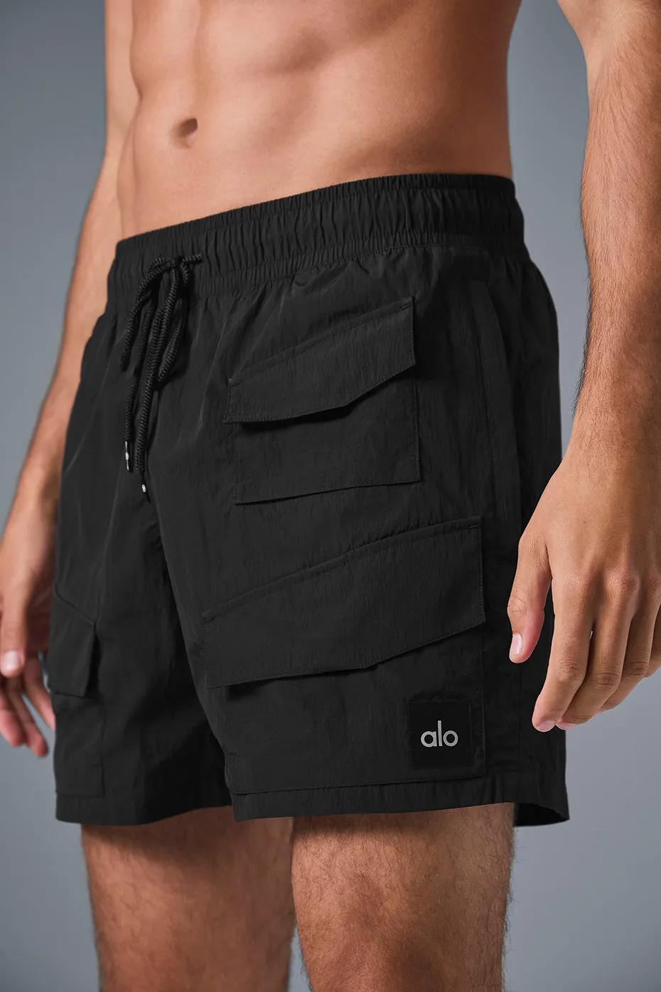 7" Crinkle Nylon Excursion Cargo Short - Black