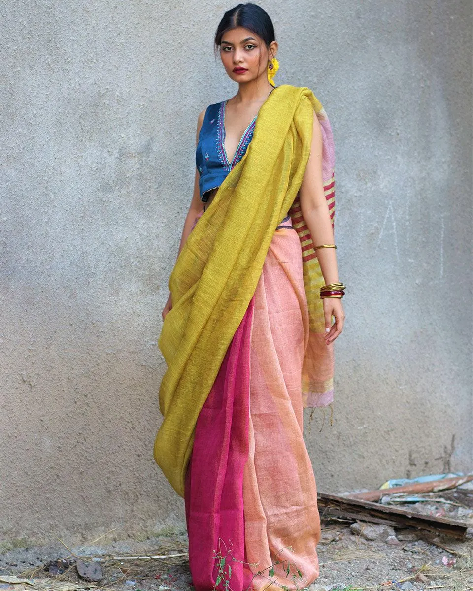 Aashnaa Handwoven Linen Zari Saree - Gazala