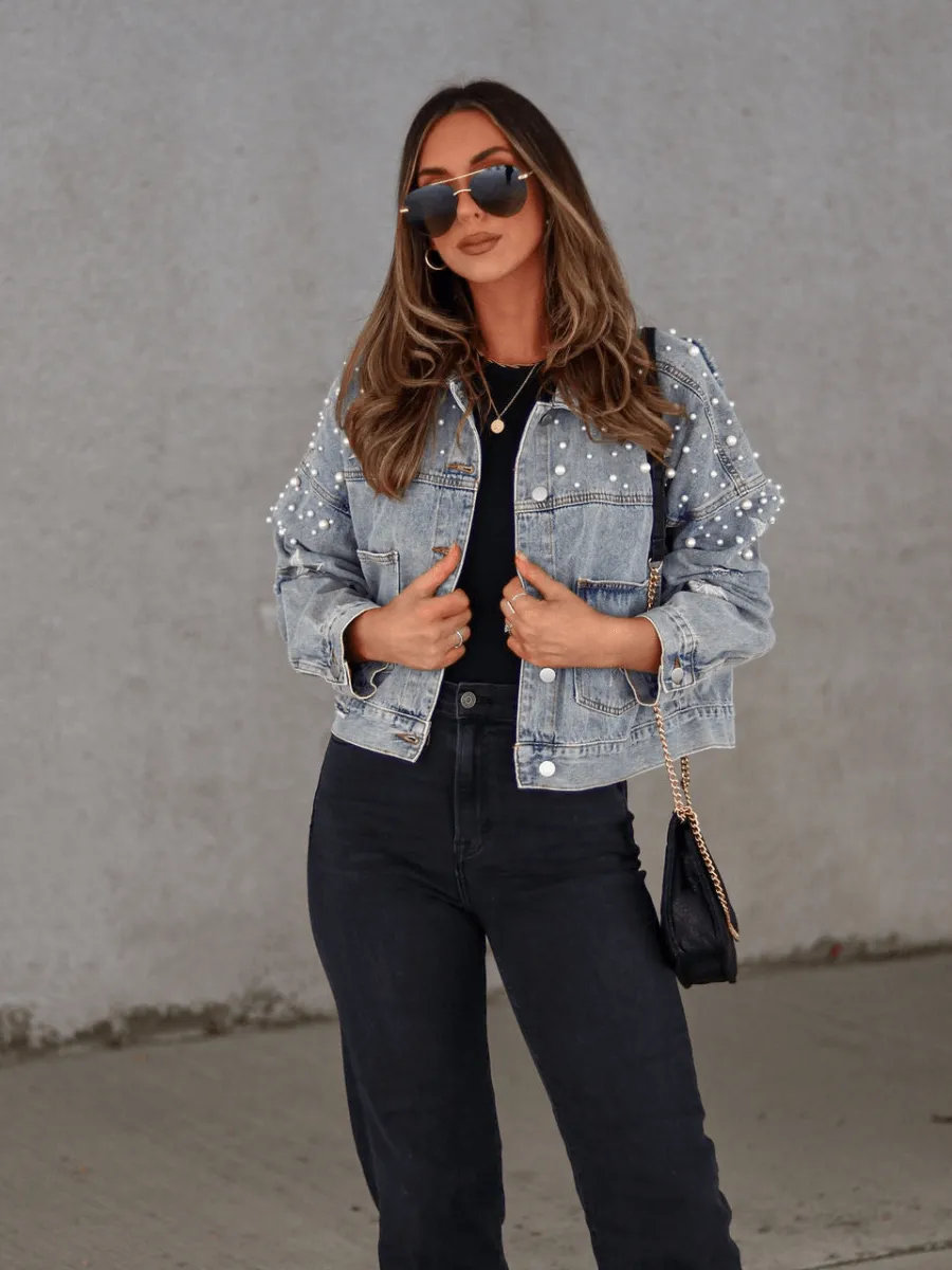 ASHTON PEARL STAR EMBROIDERED DENIM JACKET