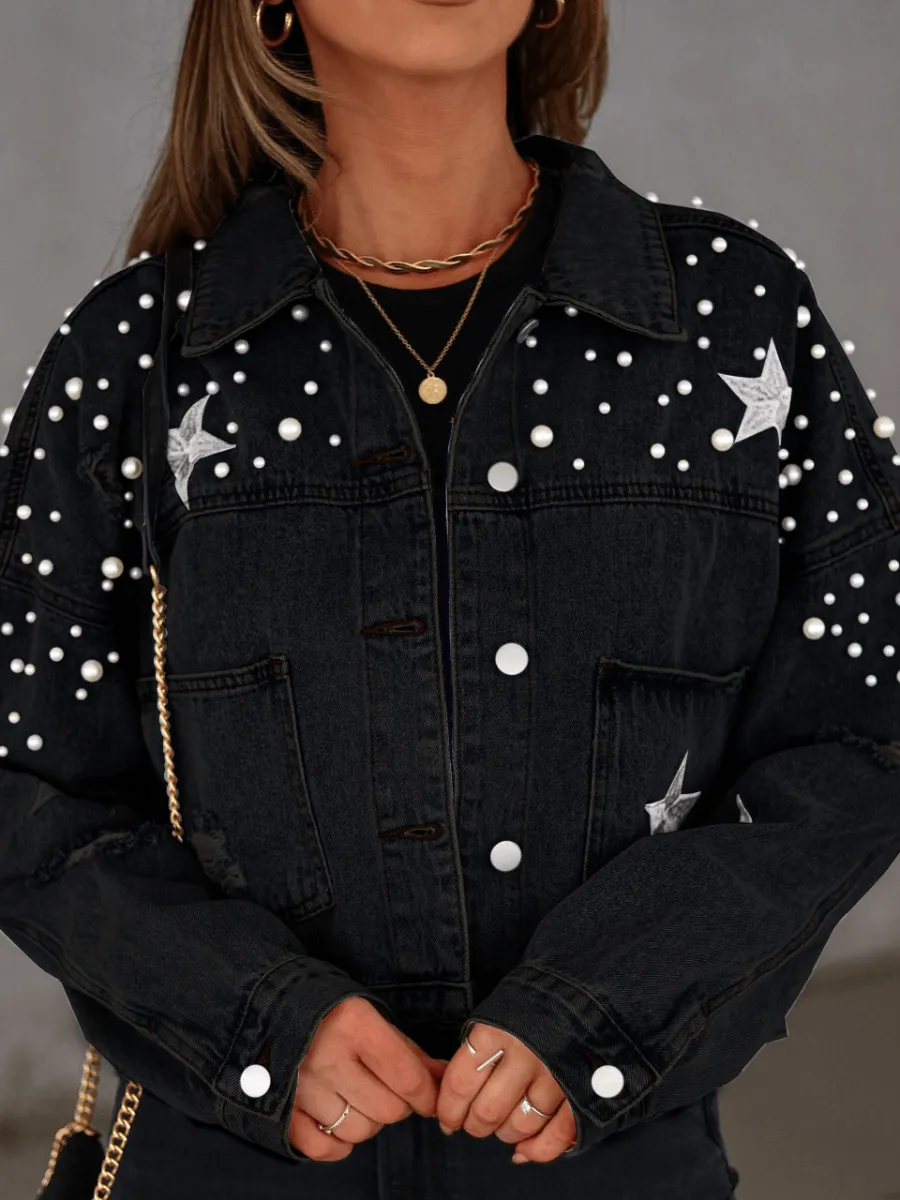 ASHTON PEARL STAR EMBROIDERED DENIM JACKET