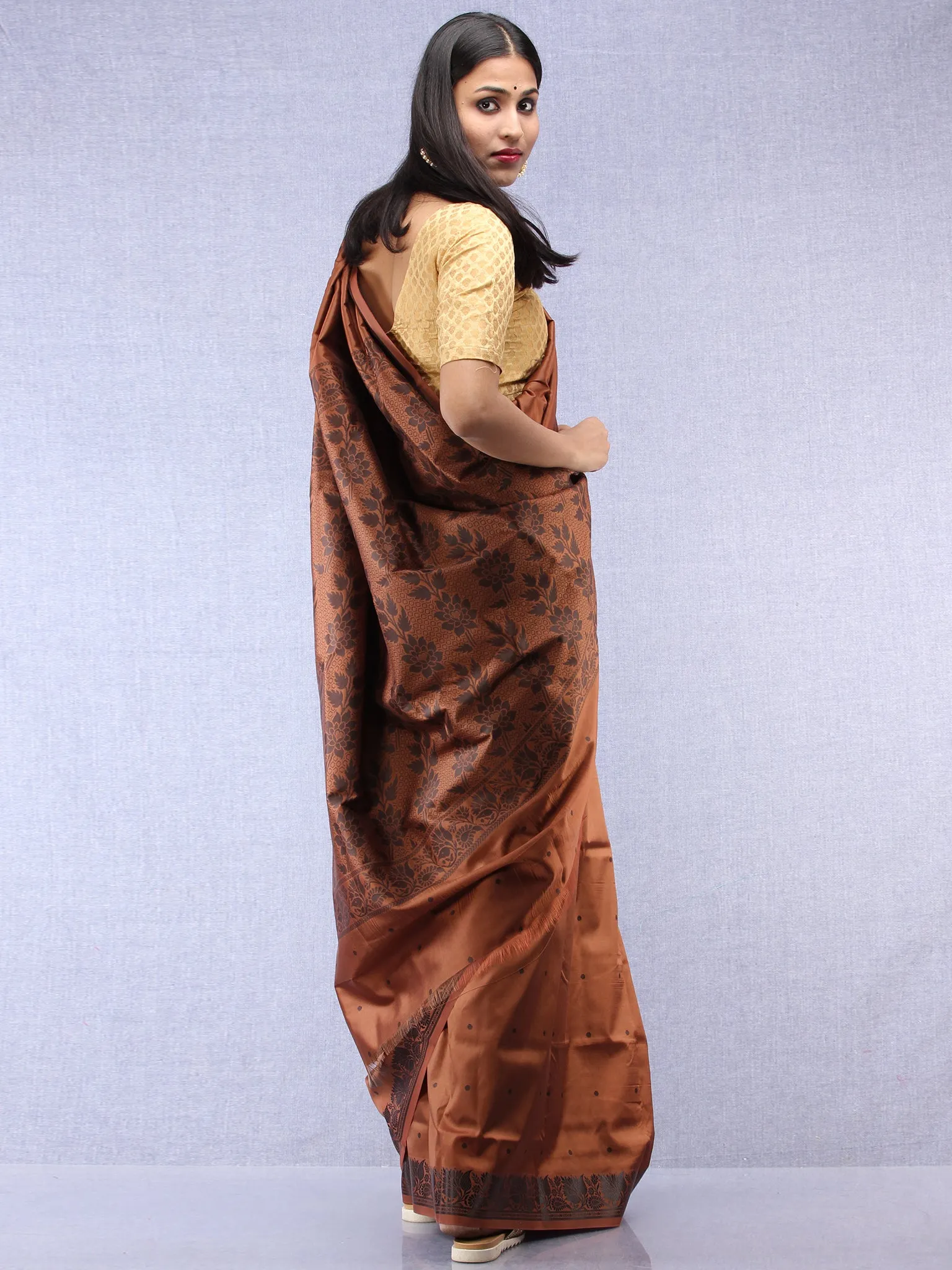 Banarasee Art Silk Saree - Brown Black - S031704383