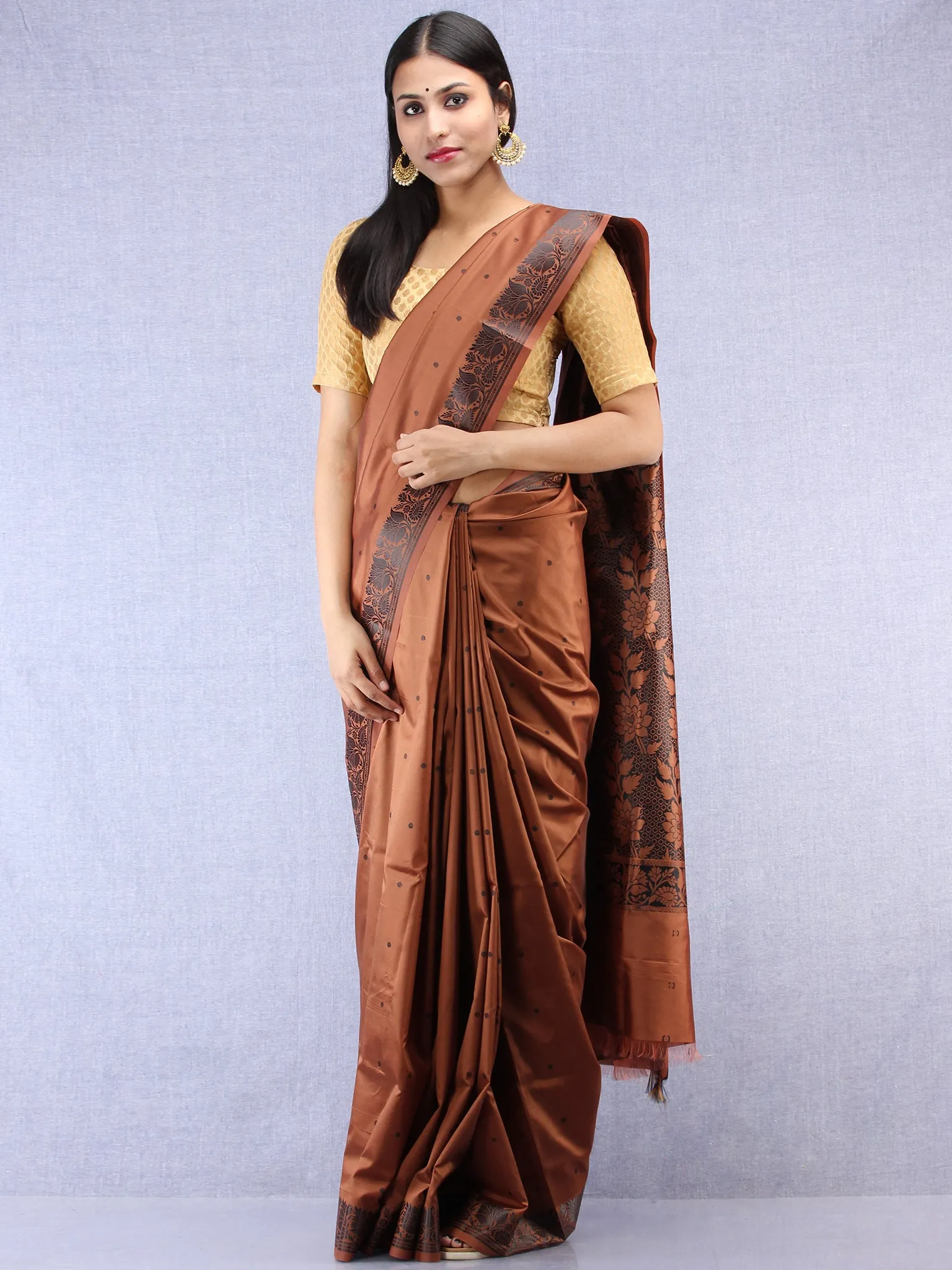 Banarasee Art Silk Saree - Brown Black - S031704383