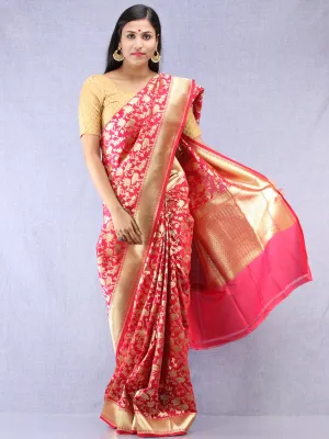 Banarasee Art Silk Saree With Bird Motif - Magenta & Gold- S031704335