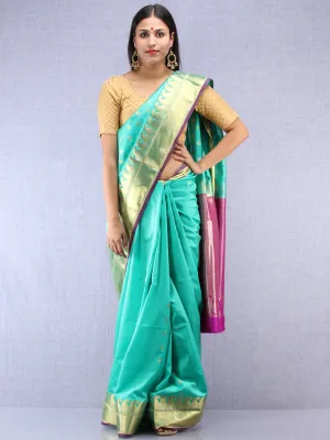 Banarasee Art Silk Saree With Zari Work - Sea Green Purple & Gold - S031704417