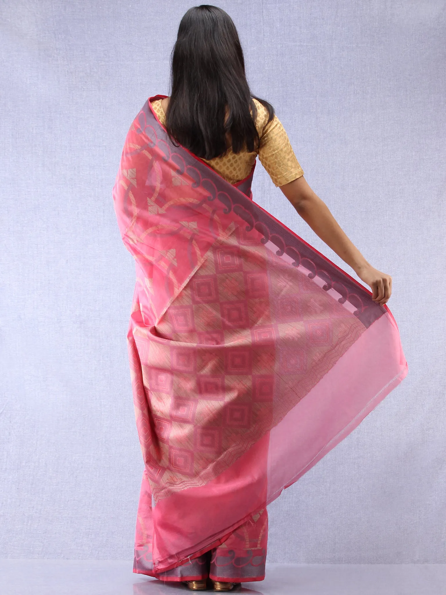 Banarasee Chanderi Silk Saree With Resham Work - Pink Grey Beige - S031704307