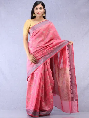 Banarasee Chanderi Silk Saree With Resham Work - Pink Grey Beige - S031704307