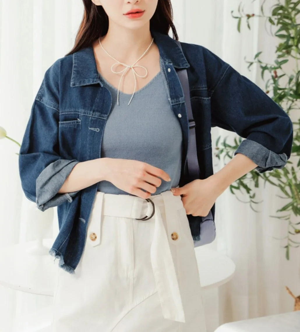 Basic Loose Denim Long Sleeve Jacket