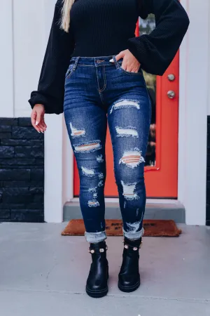 Bianca Distressed Skinny Jeans - Dark