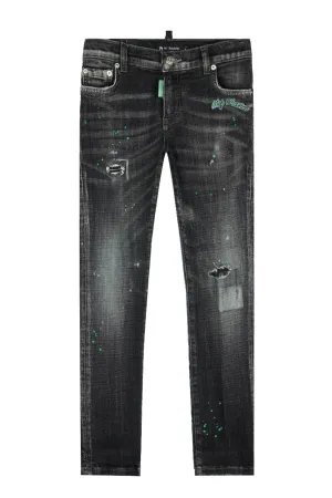 Black Distressed Green My Jeans | BLACKJEANS