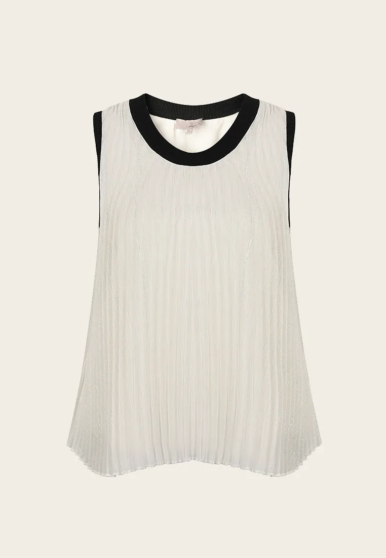 Black Lining White Pleated Chiffon Top