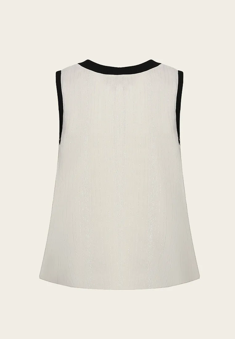 Black Lining White Pleated Chiffon Top