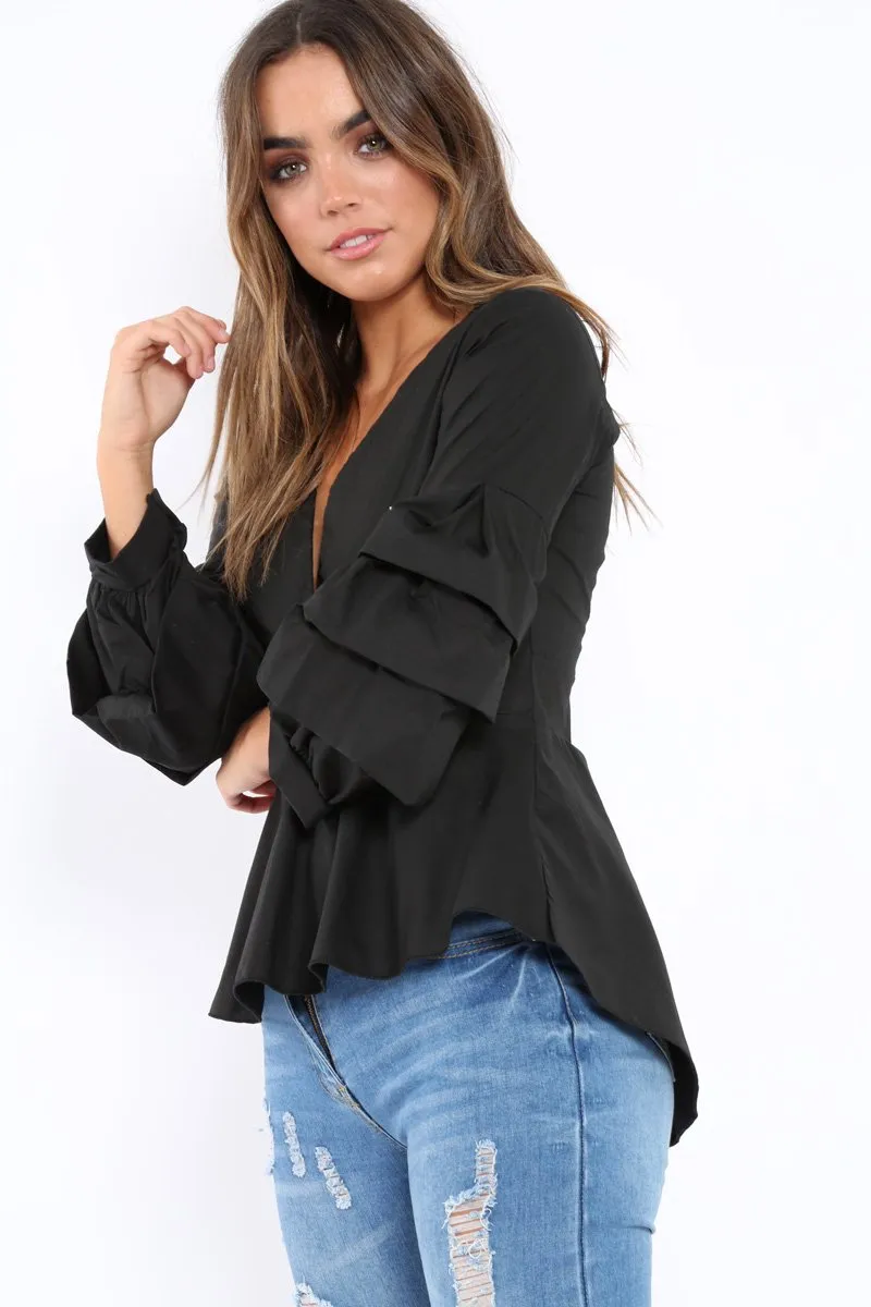 Black Pleated Dip Hem Top - Avah