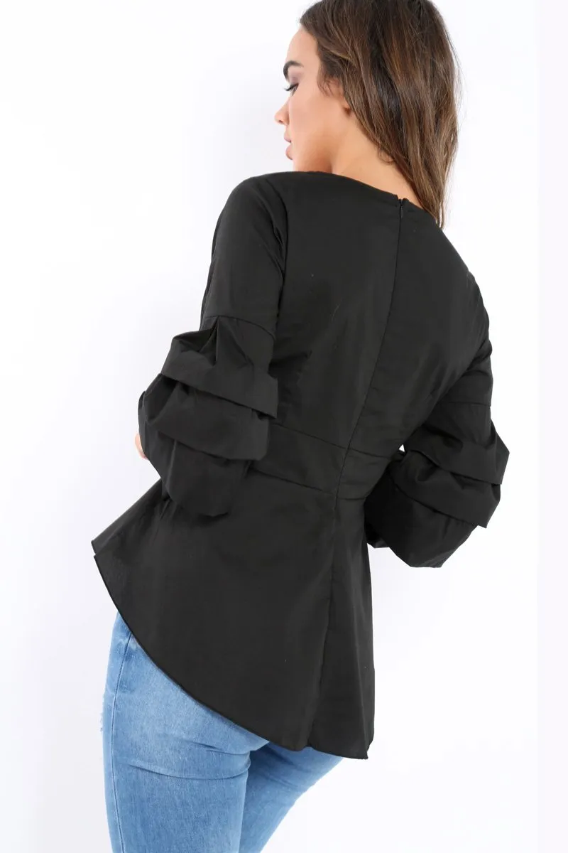 Black Pleated Dip Hem Top - Avah