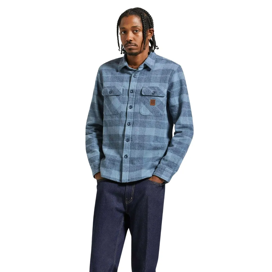 Brixton Bowery Heavyweight Longsleeve Flannel Shirt - Mirage Blue/Washed Navy