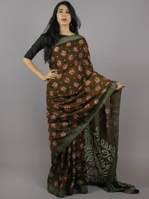 Brown Pink Ivory Hand Tie & Dye Bandhej Art Silk Saree - S031701298