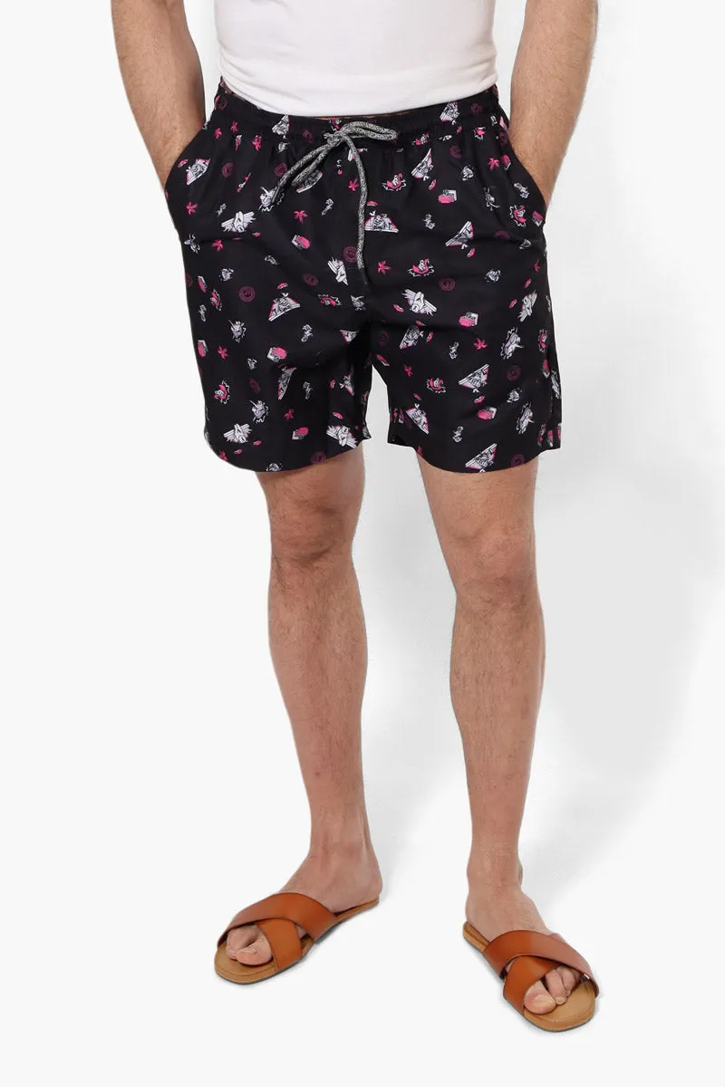 Canada Weather Gear Patterned Tie Waist Shorts - Black