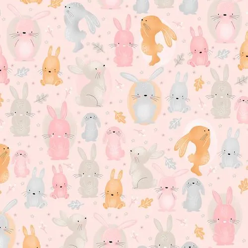 Comfy Flannel  -  Multi coloured bunnies on pink N0908-22