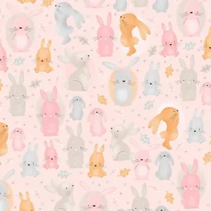 Comfy Flannel  -  Multi coloured bunnies on pink N0908-22