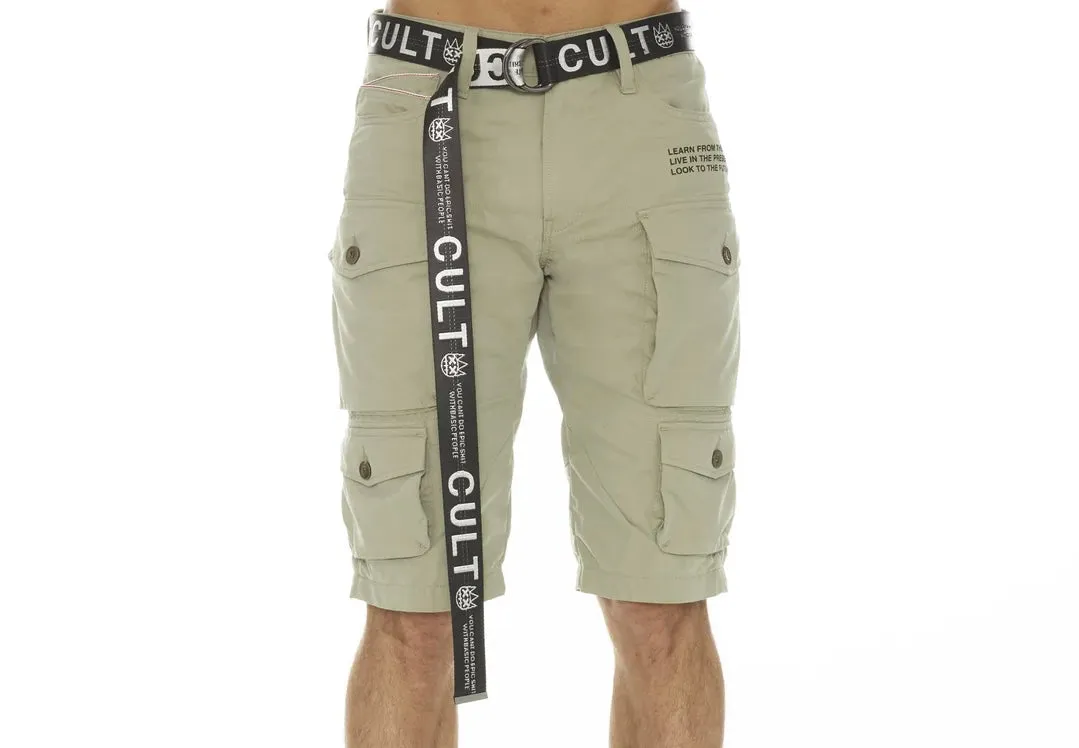 CULT OF INDIVIDUALITY RIDGED CARGO SHORT W/BELT IN BASIL