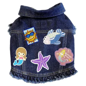 Custom Mermaid Dreams Denim Dog Jacket With Ruffles