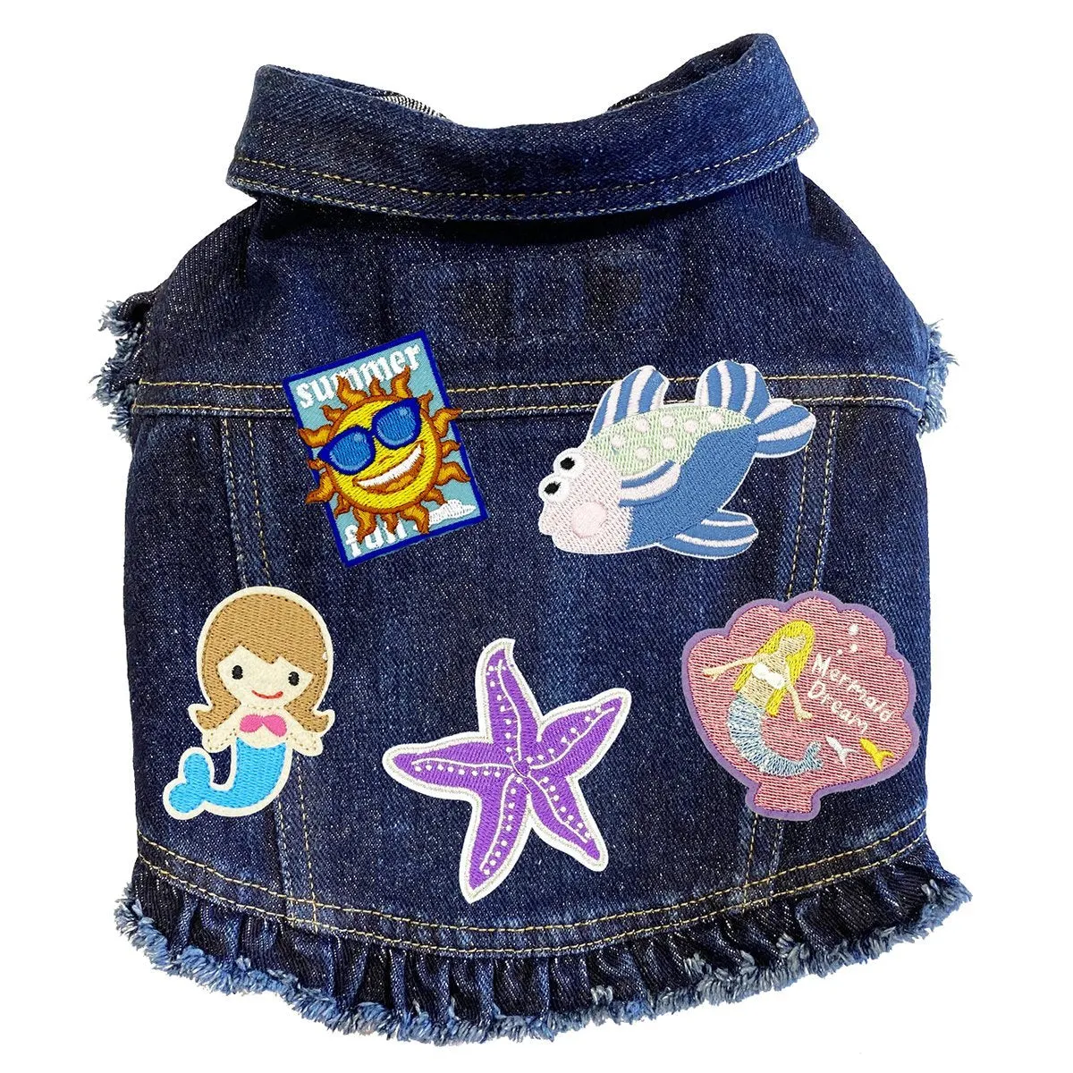 Custom Mermaid Dreams Denim Dog Jacket With Ruffles