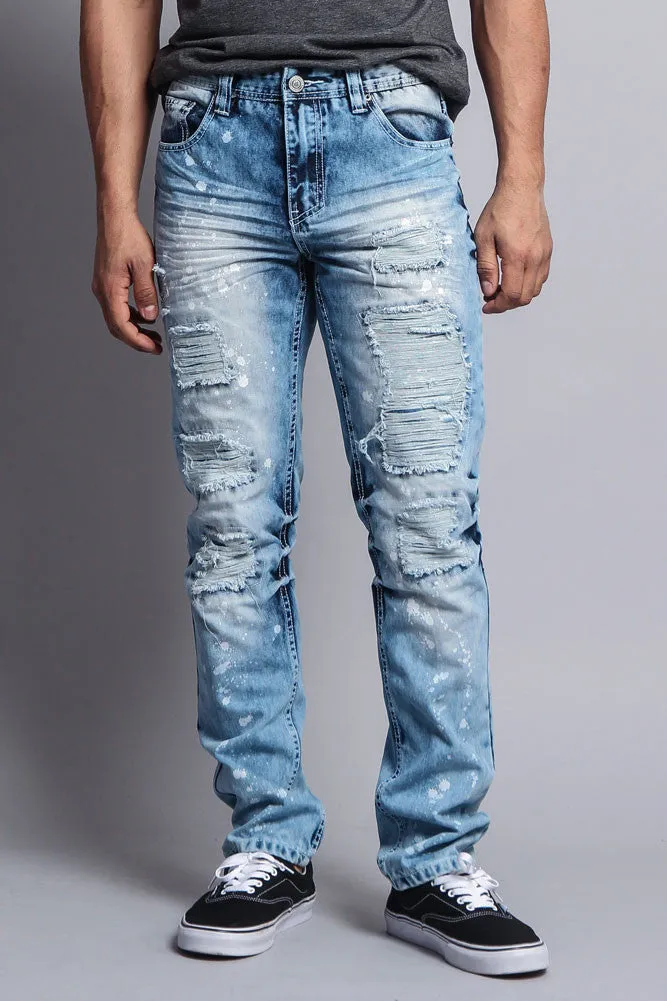 Distressed Paint Splattered Slim Jeans