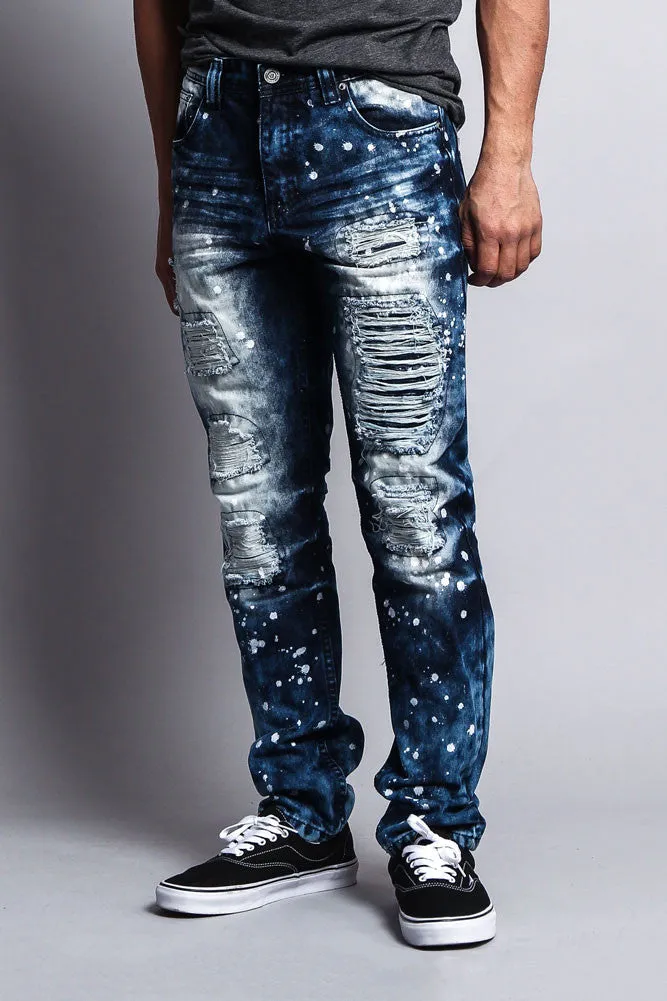 Distressed Paint Splattered Slim Jeans