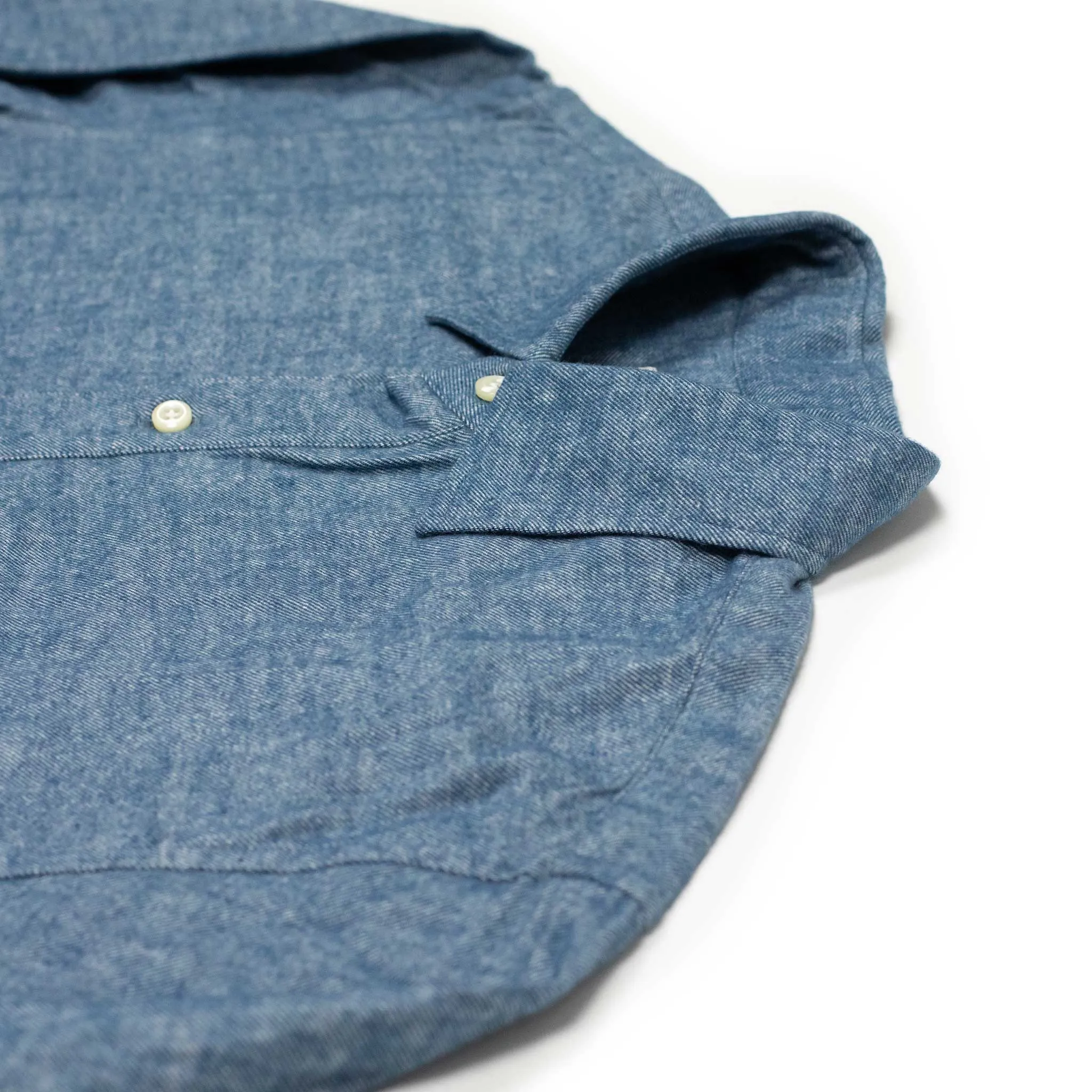 Drawstring hem popover shirt in indigo blue cotton flannel