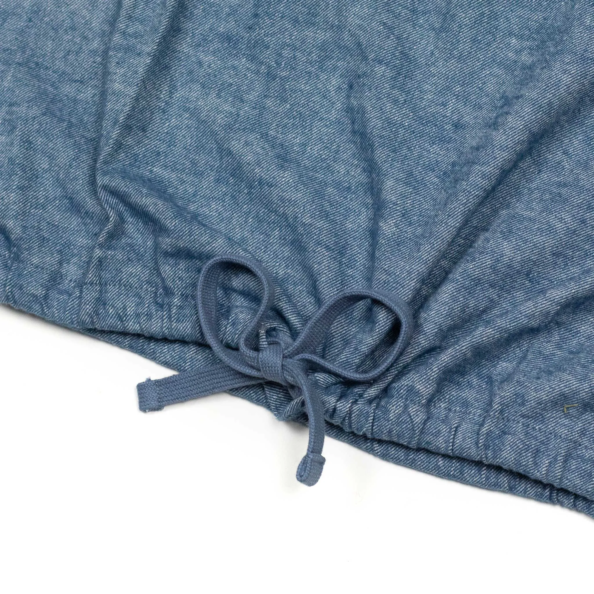 Drawstring hem popover shirt in indigo blue cotton flannel