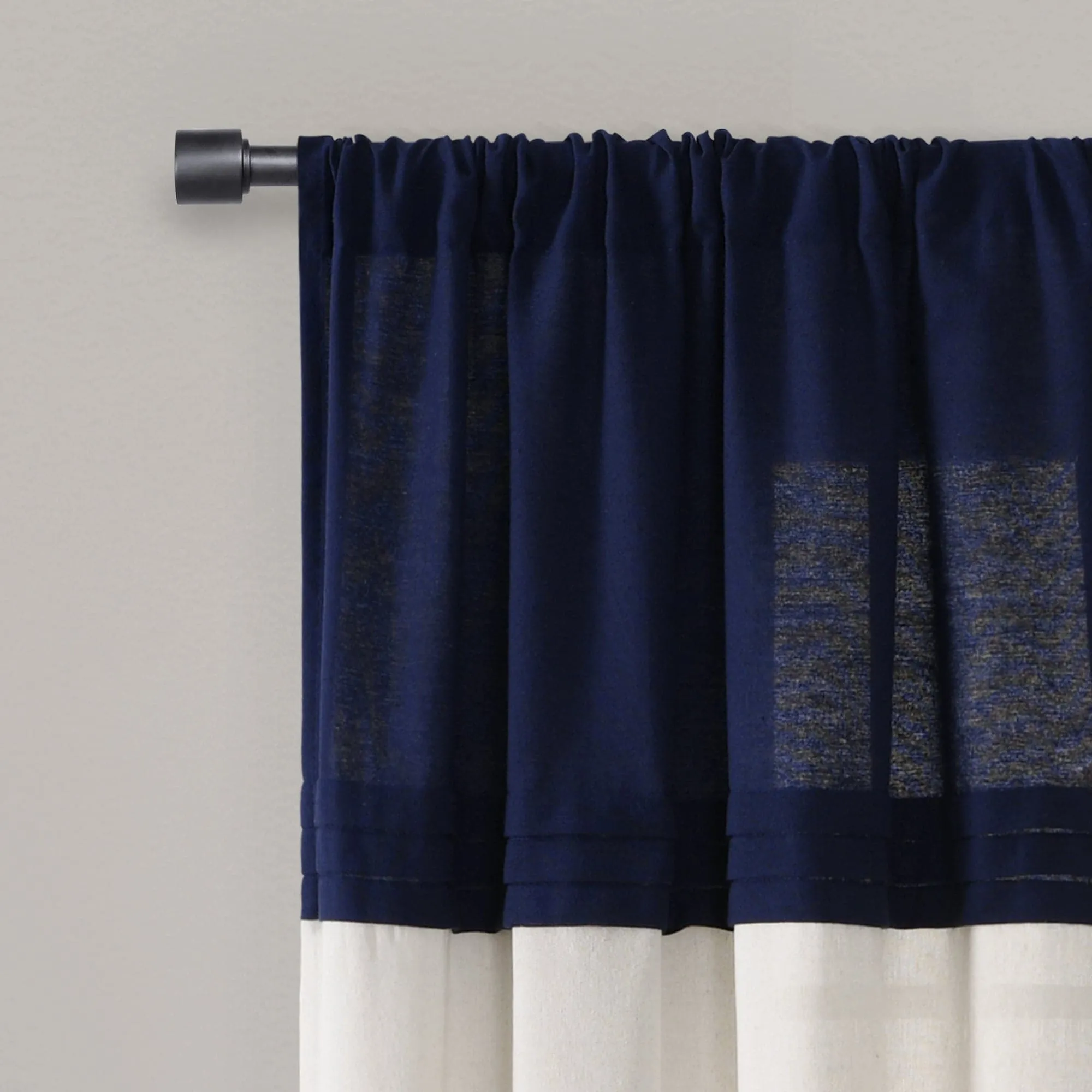 Farmhouse Faux Linen Colorblock Pleated Window Curtains