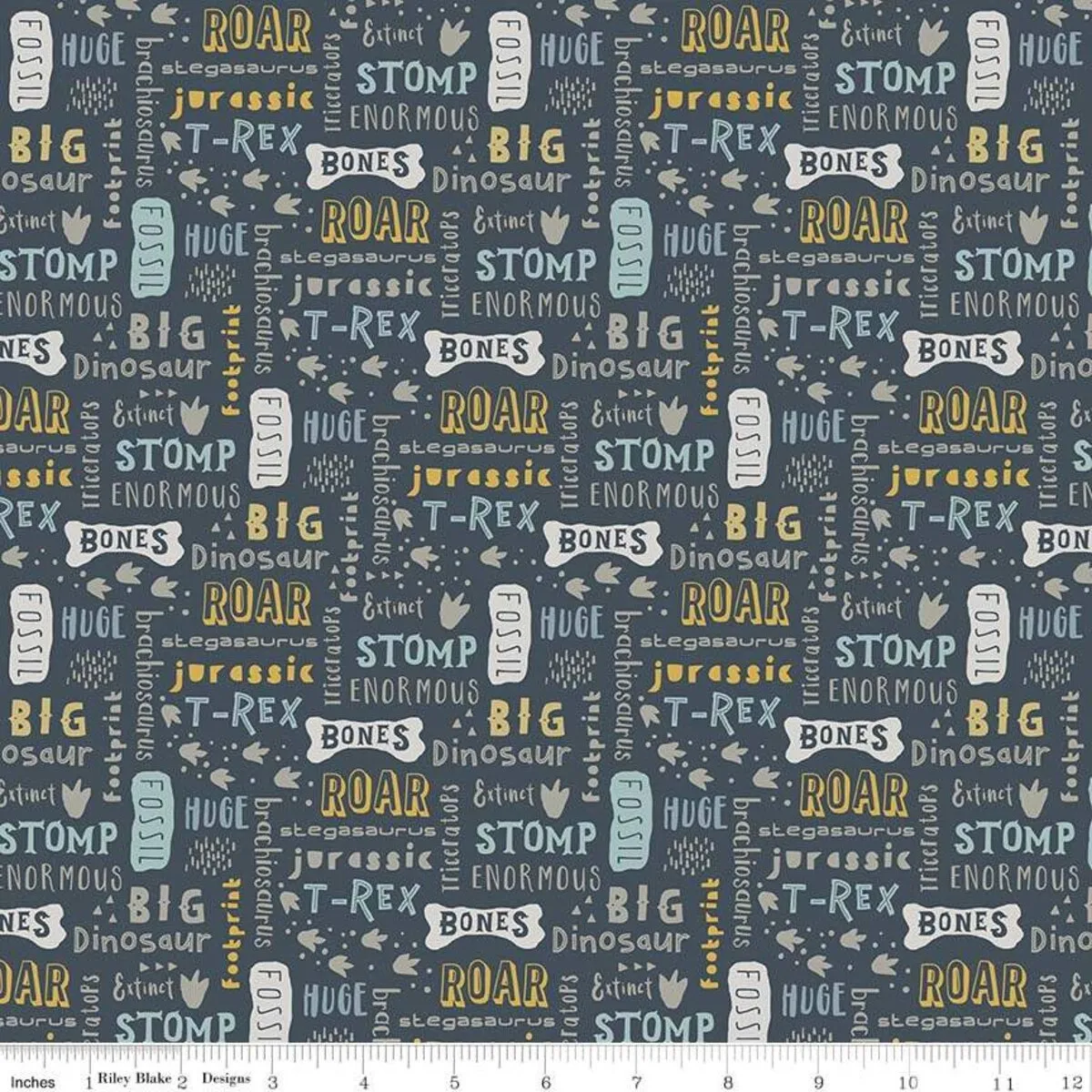 Flannel Fossil Rim Words Navy Fabric F7144-NAVY By Riley Blake Design