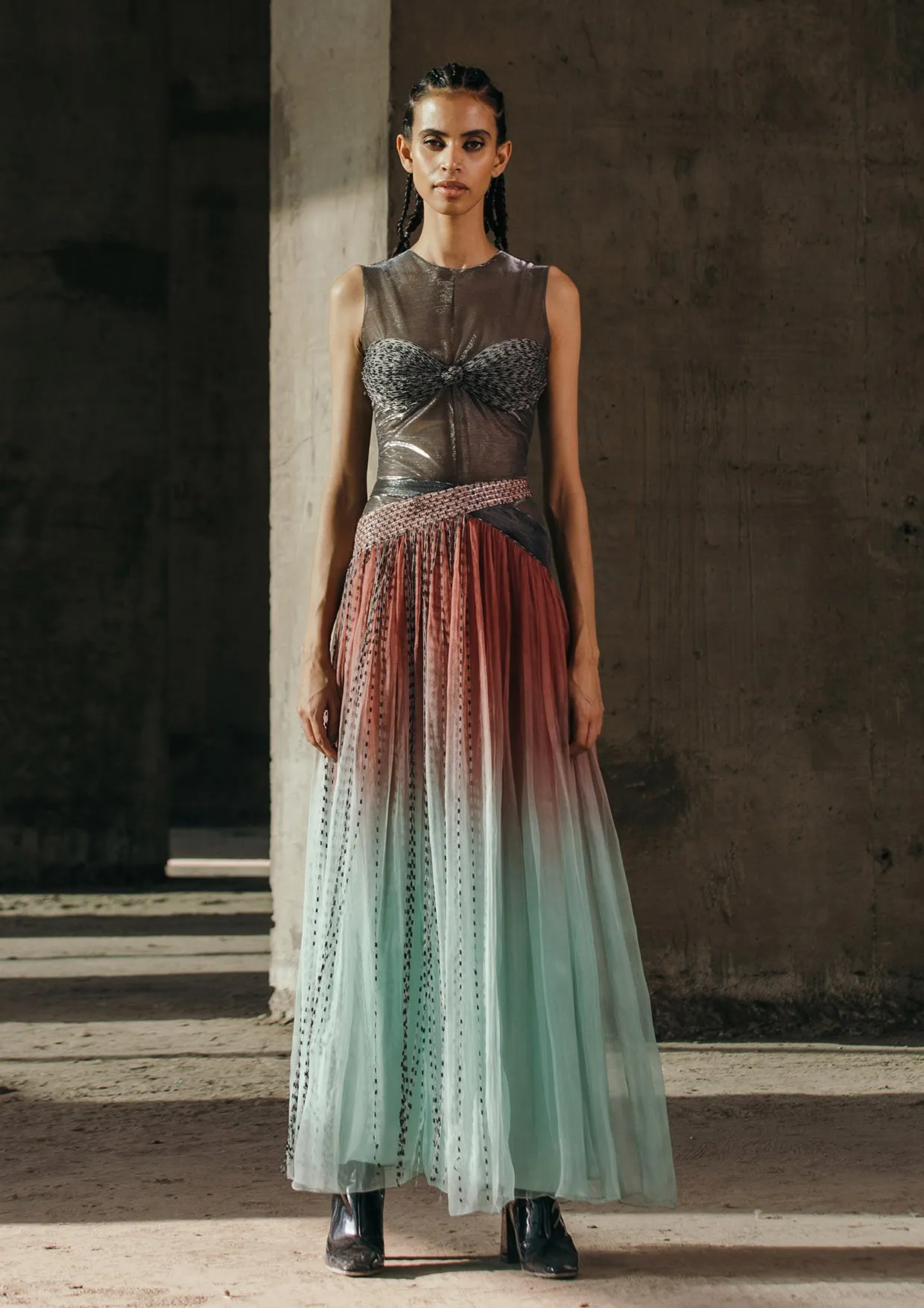 Fringed Silk Organza Maxi Skirt