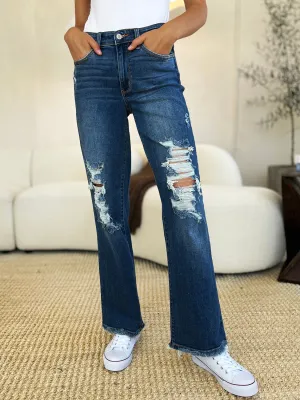 Full Size Mid Rise Distressed Raw Hem Jeans