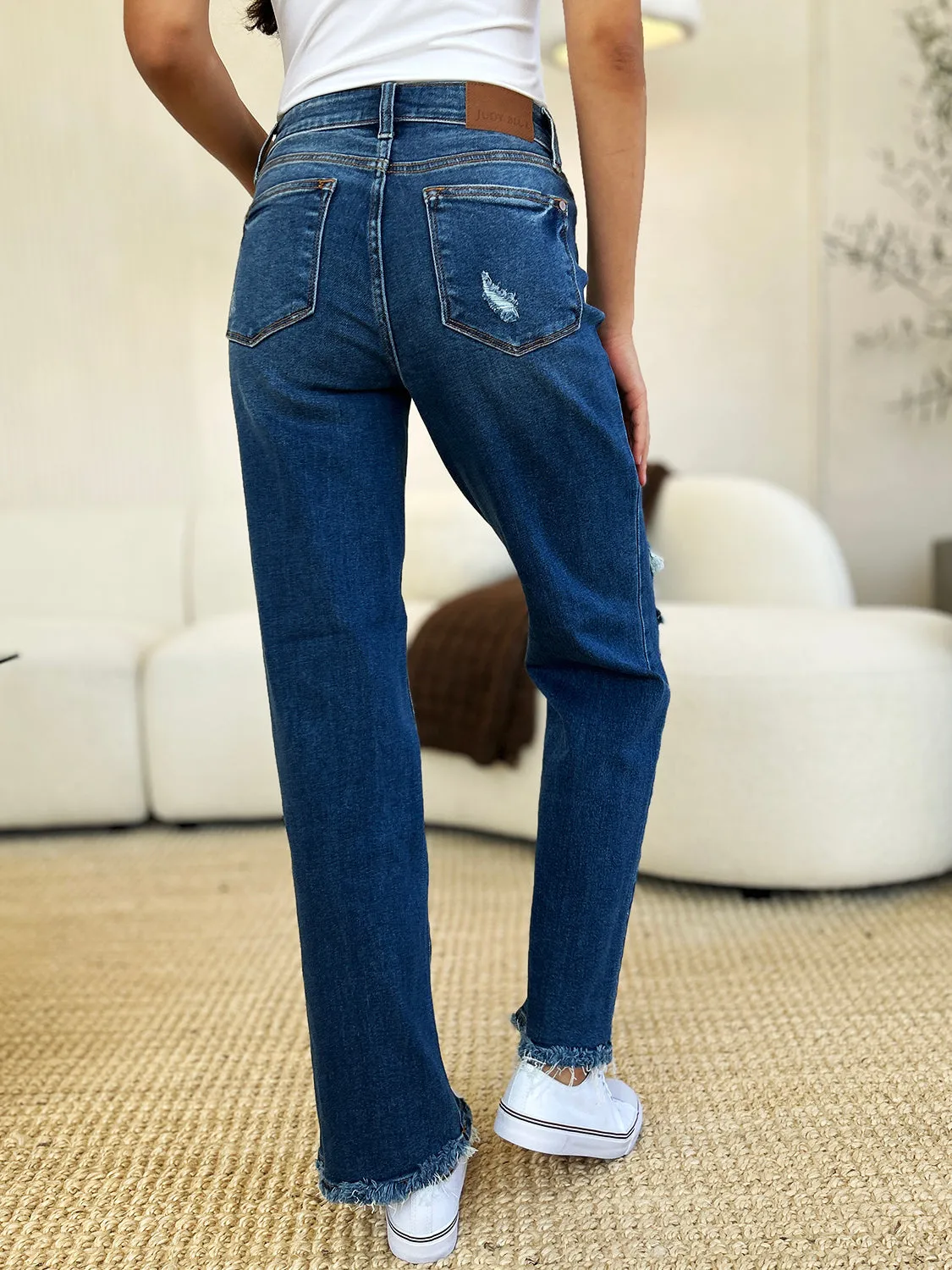 Full Size Mid Rise Distressed Raw Hem Jeans