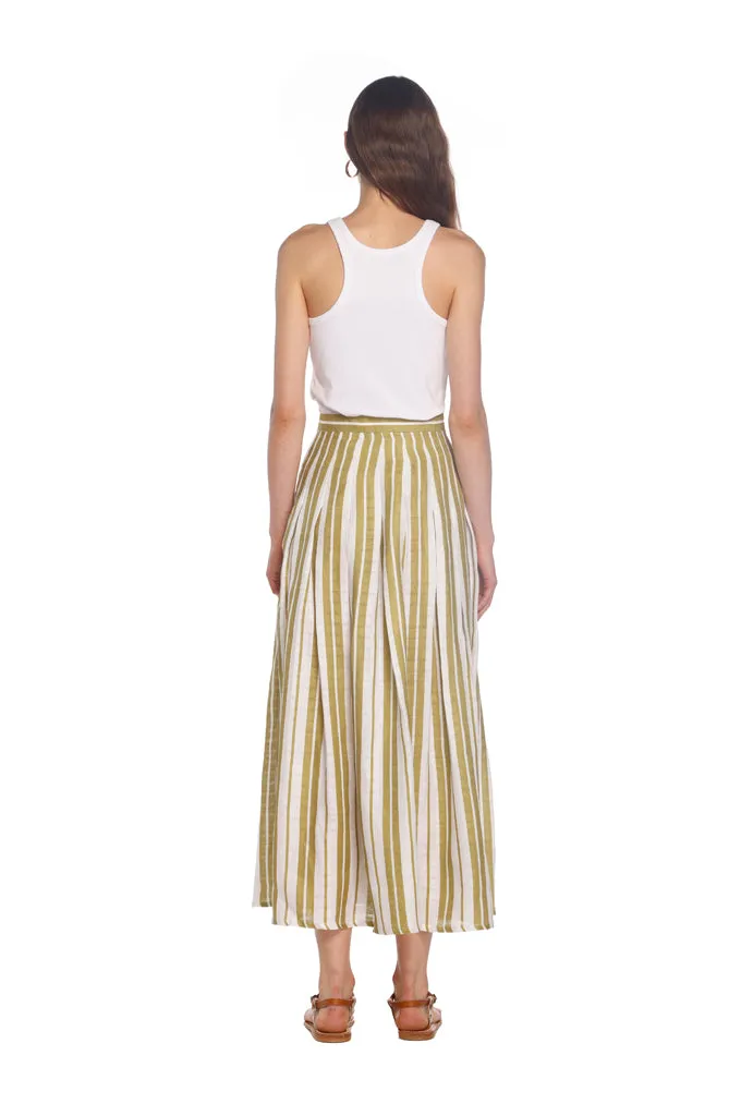 Green Striped Pleated Skirt