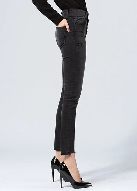 High Rise Distressed Step Hem Ankle Skinny Jeans