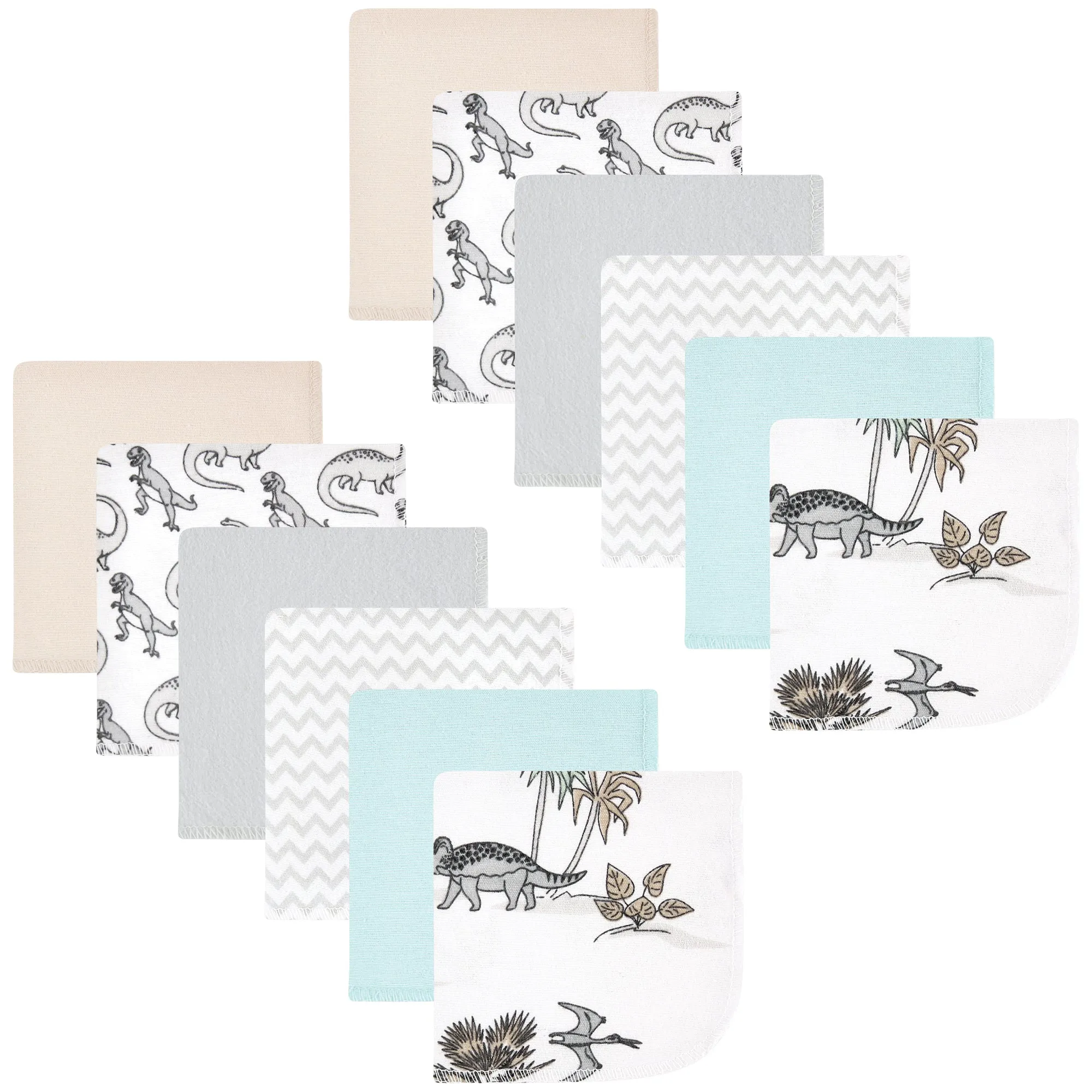 Hudson Baby Flannel Cotton Washcloths, Neutral Dino World 12-Pack