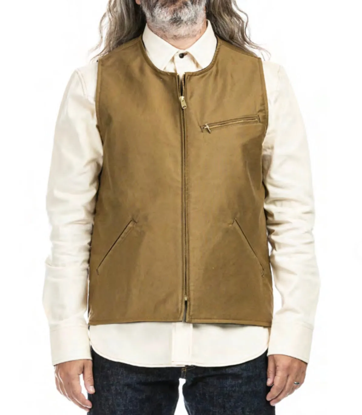 Indigofera Iconic Vest Bedford Cord, Dark Beige