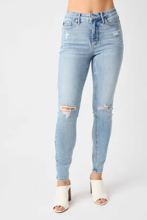 Judy Blue Mid-Rise Tummy Control Destroy Skinny Jeans