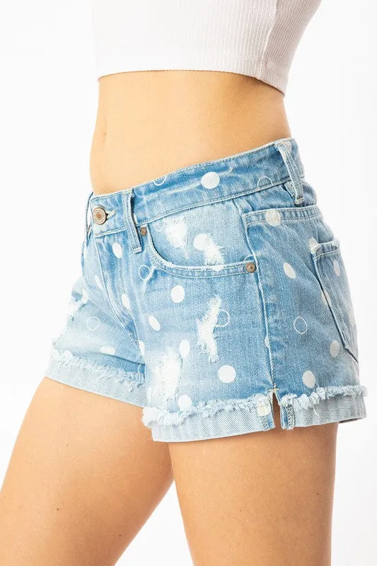 KanCan Hazel Mid Rise Polka Dot Cuff Shorts