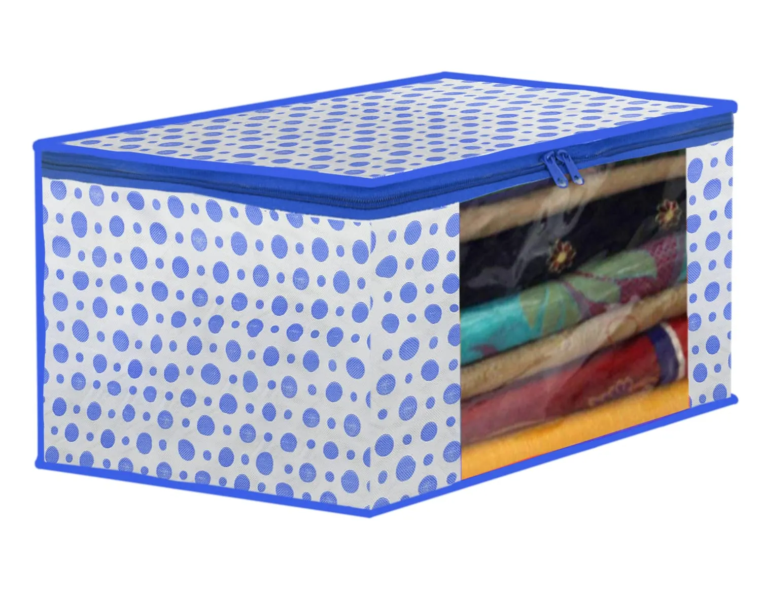 Kuber Industries Dot Printed Non-Woven Blouse & Saree Cover, Cloth Organizer Set, Wardrobe Organiser With Tranasparent Window- Pack of 6 (Blue)-46KM0470