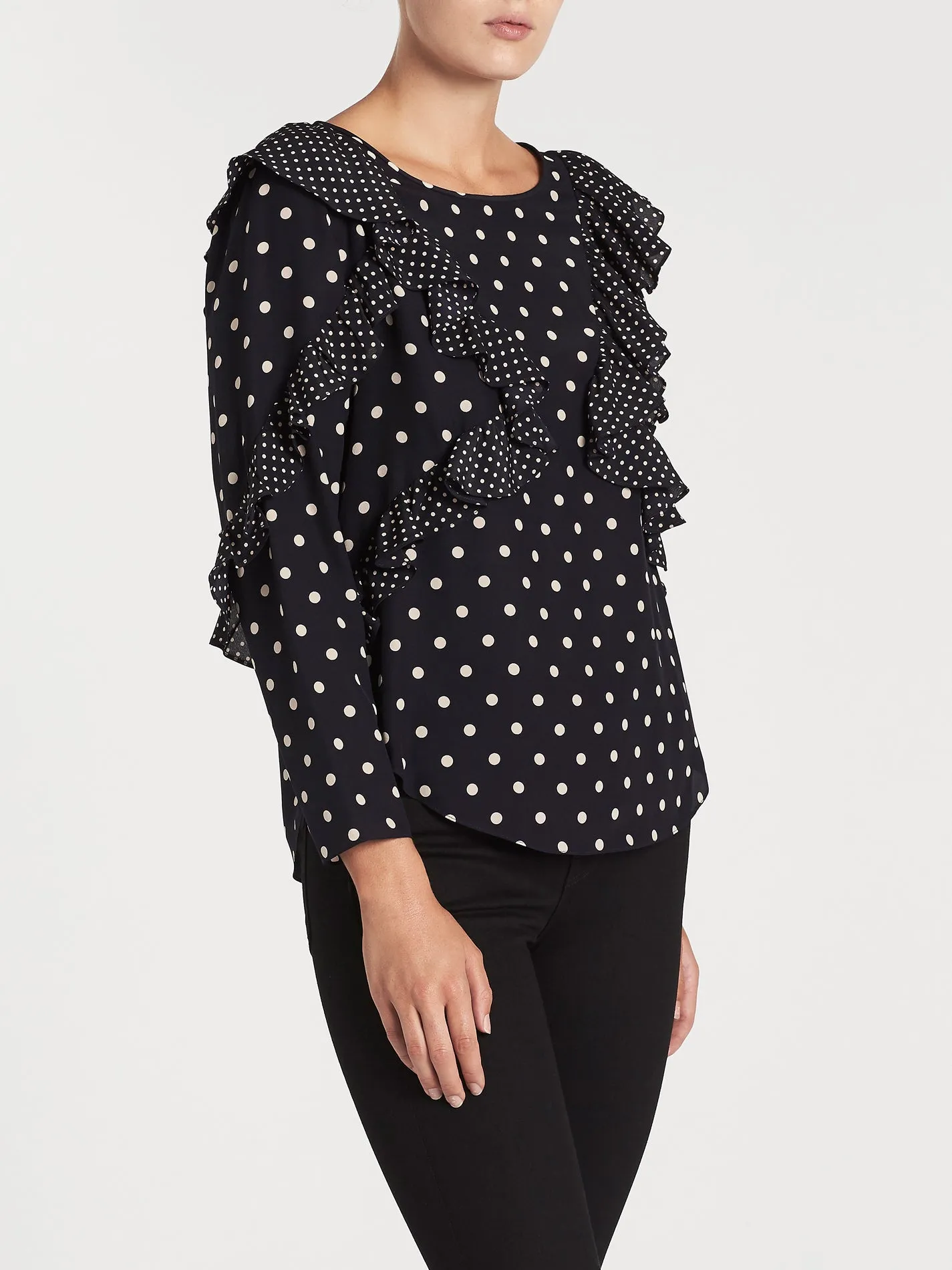 Long Sleeve Dot Ruffle Top