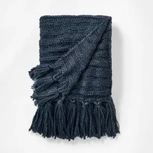 New - Raised Striped Chunky Knit Throw Blanket Navy - Threshold designed with Studio