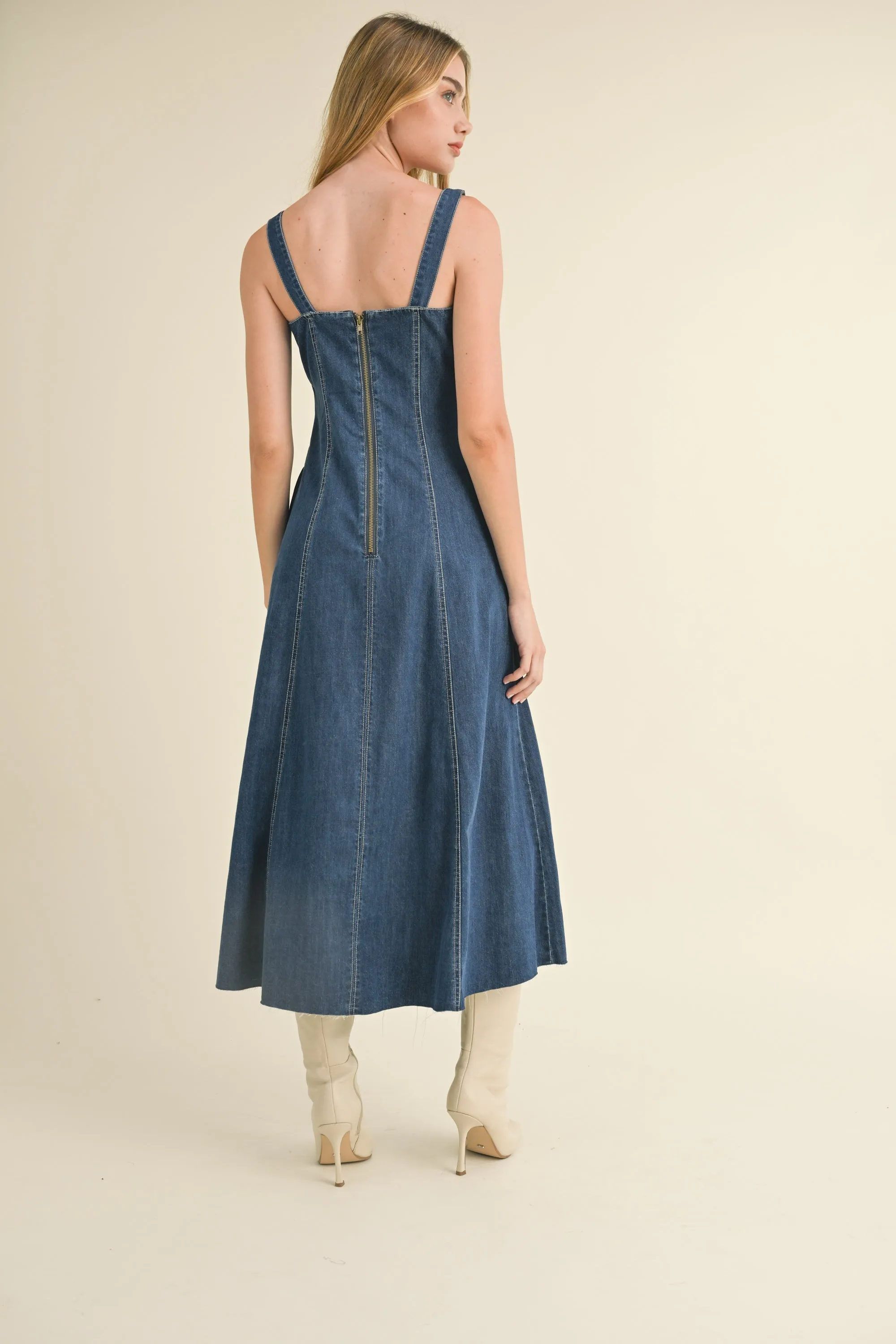 Paneled Denim Long Dress