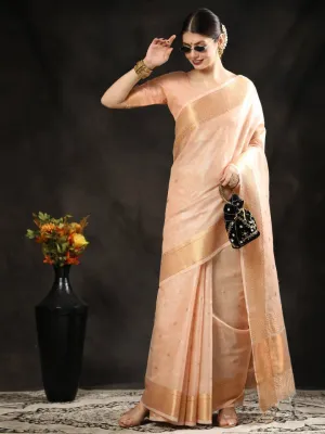 Peach Booti Maheshwari Silk  Saree