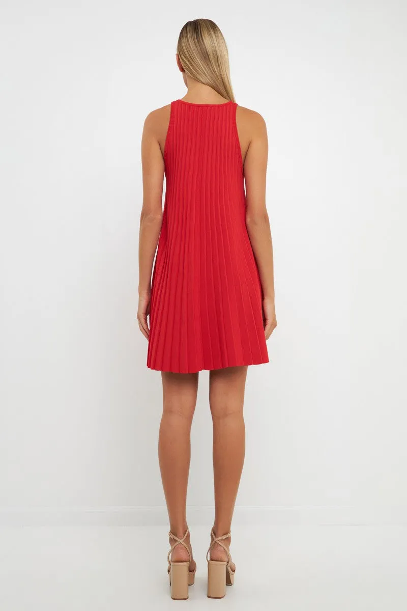 Pepsi Pleated A-Line Mini Dress