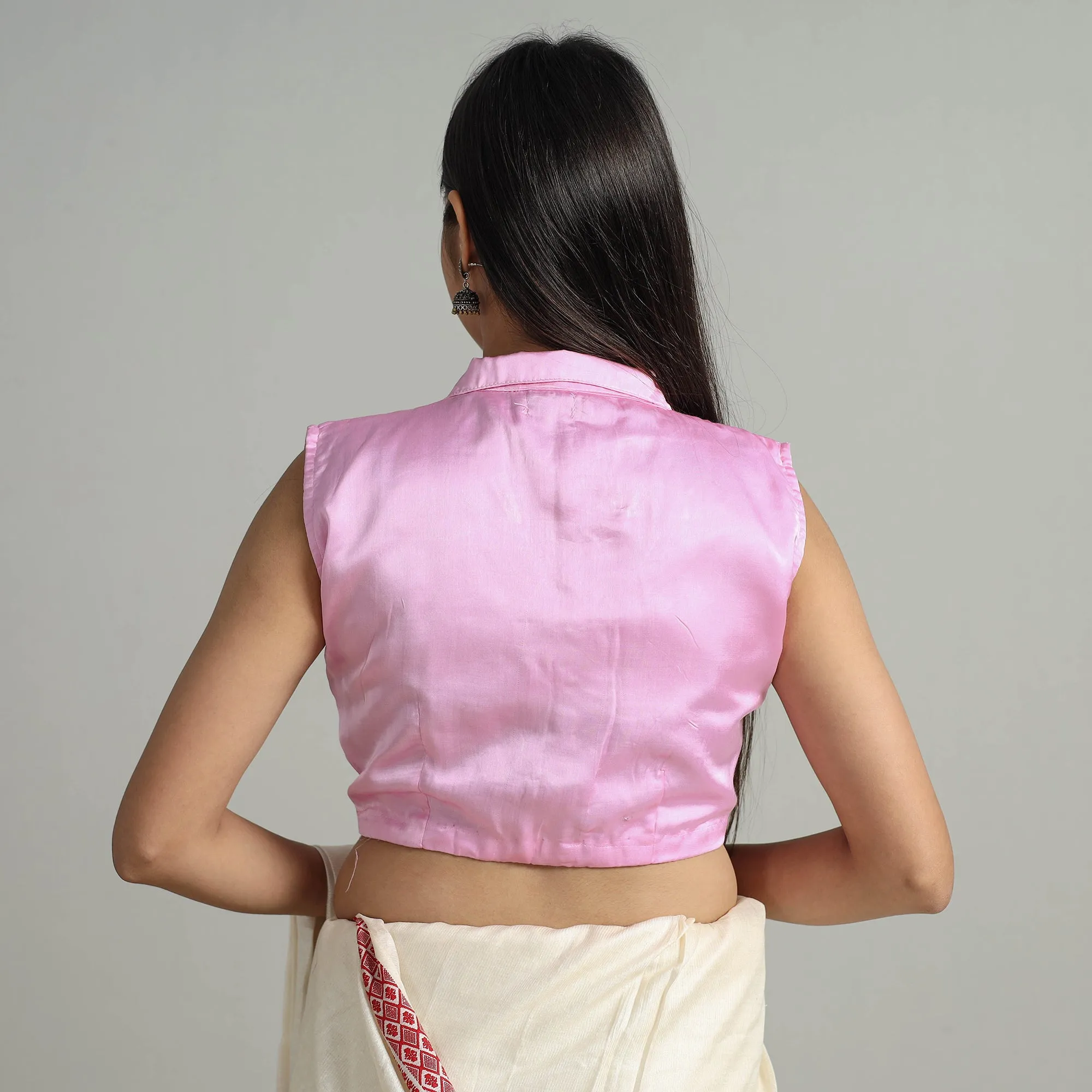 Pink - Modal Silk Plain Stitched Blouse 08