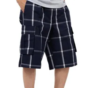 Plaid Cargo Shorts - Navy