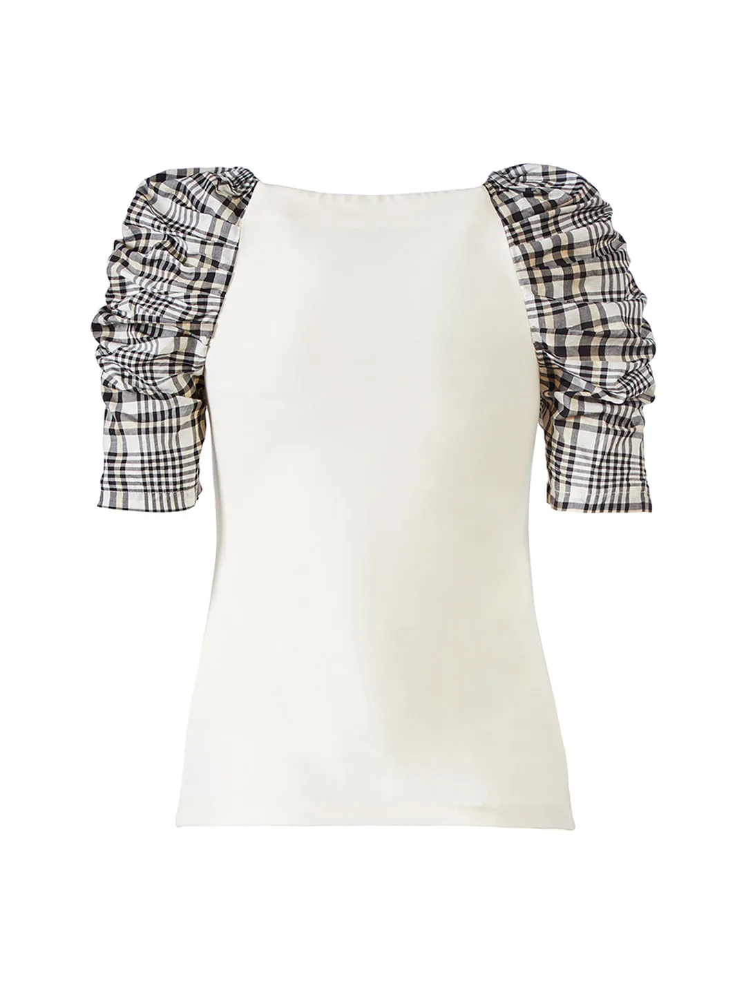 Plaid Puff Sleeve Top in Winter White